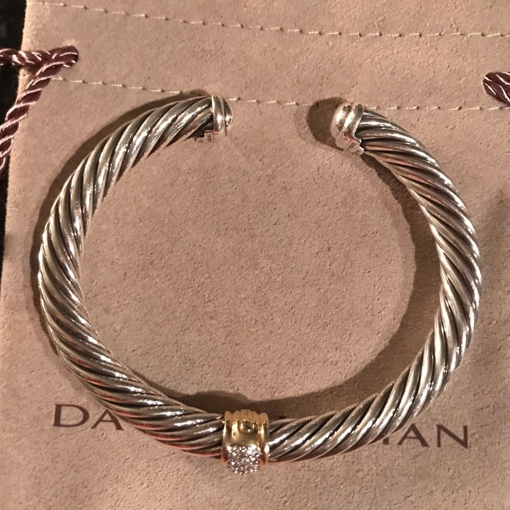 David Yurman Cable Bracelet w/ Diamonds & 18k Gold